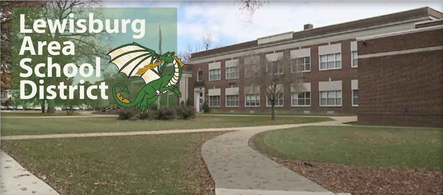 picture of the old high school building and a title that reads Lewisburg Area School District and the logo